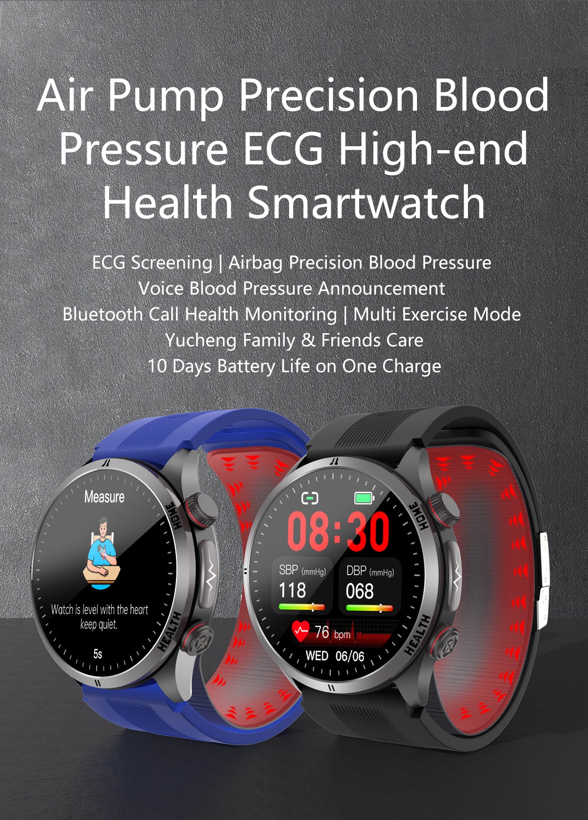 New smartwatch S26 Air pump+airbag true blood pressure accurate test Bluetooth call ECG electrocardiogram blood sugar uric acid blood lipid body temperature blood oxygen sleep monitoring breathing training ECG NFC SOS