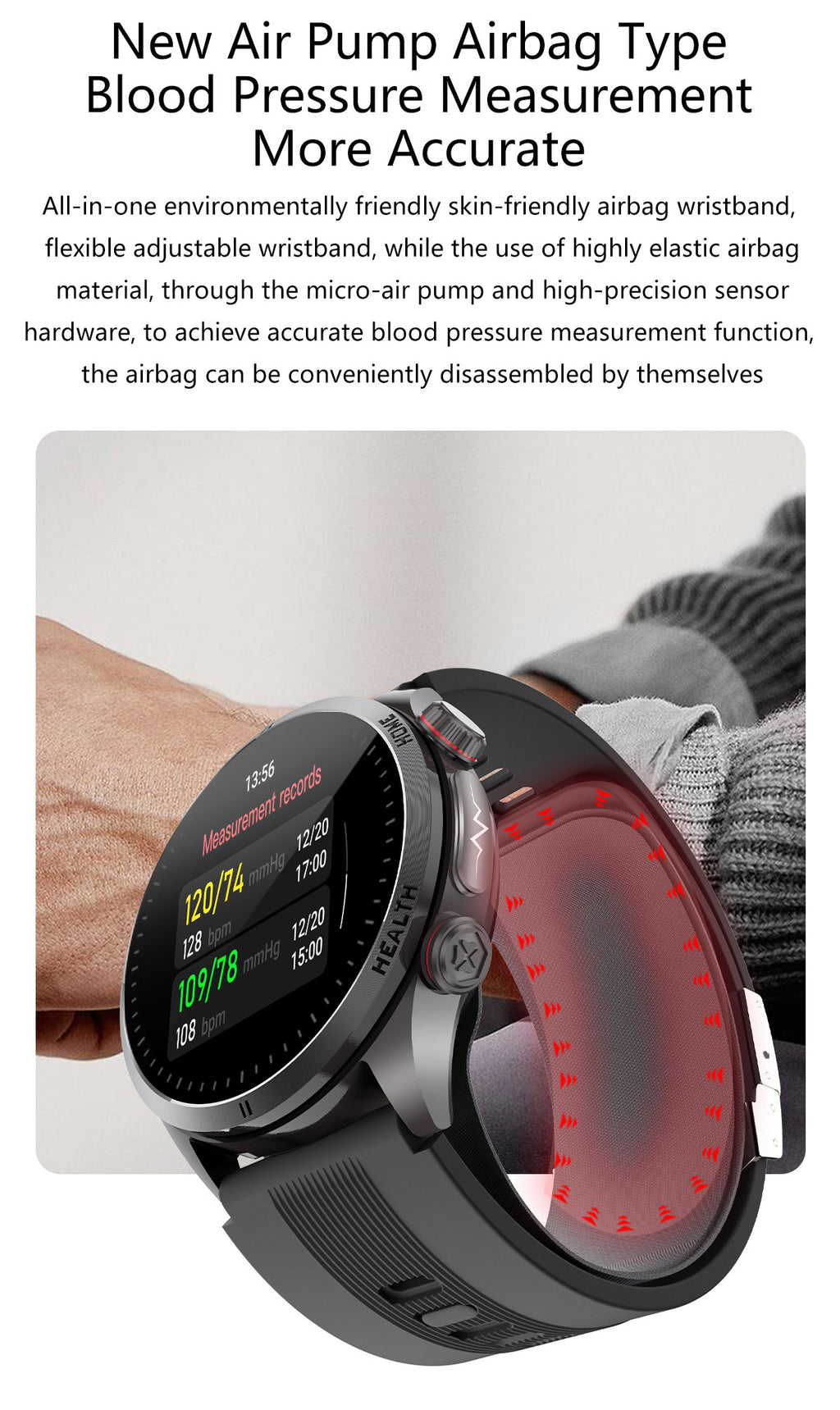 New smartwatch S26 Air pump+airbag true blood pressure accurate test Bluetooth call ECG electrocardiogram blood sugar uric acid blood lipid body temperature blood oxygen sleep monitoring breathing training ECG NFC SOS