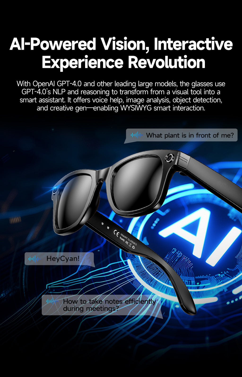 Smart glasses Photography glasses W610 AI translation 8 million pixels Wi-Fi slide-to-touch New Fashion Arrivals.
