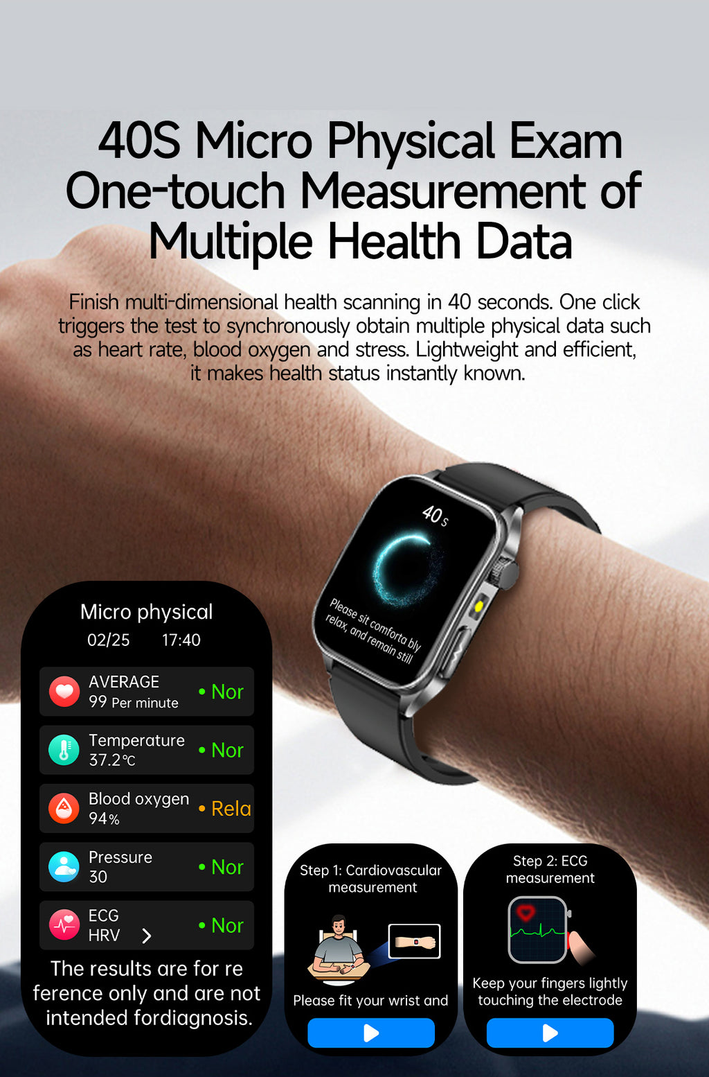 New smartwatch E810 Dual probe laser health therapy function Bluetooth call ECG electrocardiogram blood sugar uric acid blood lipid body temperature blood oxygen sleep monitoring breathing training.