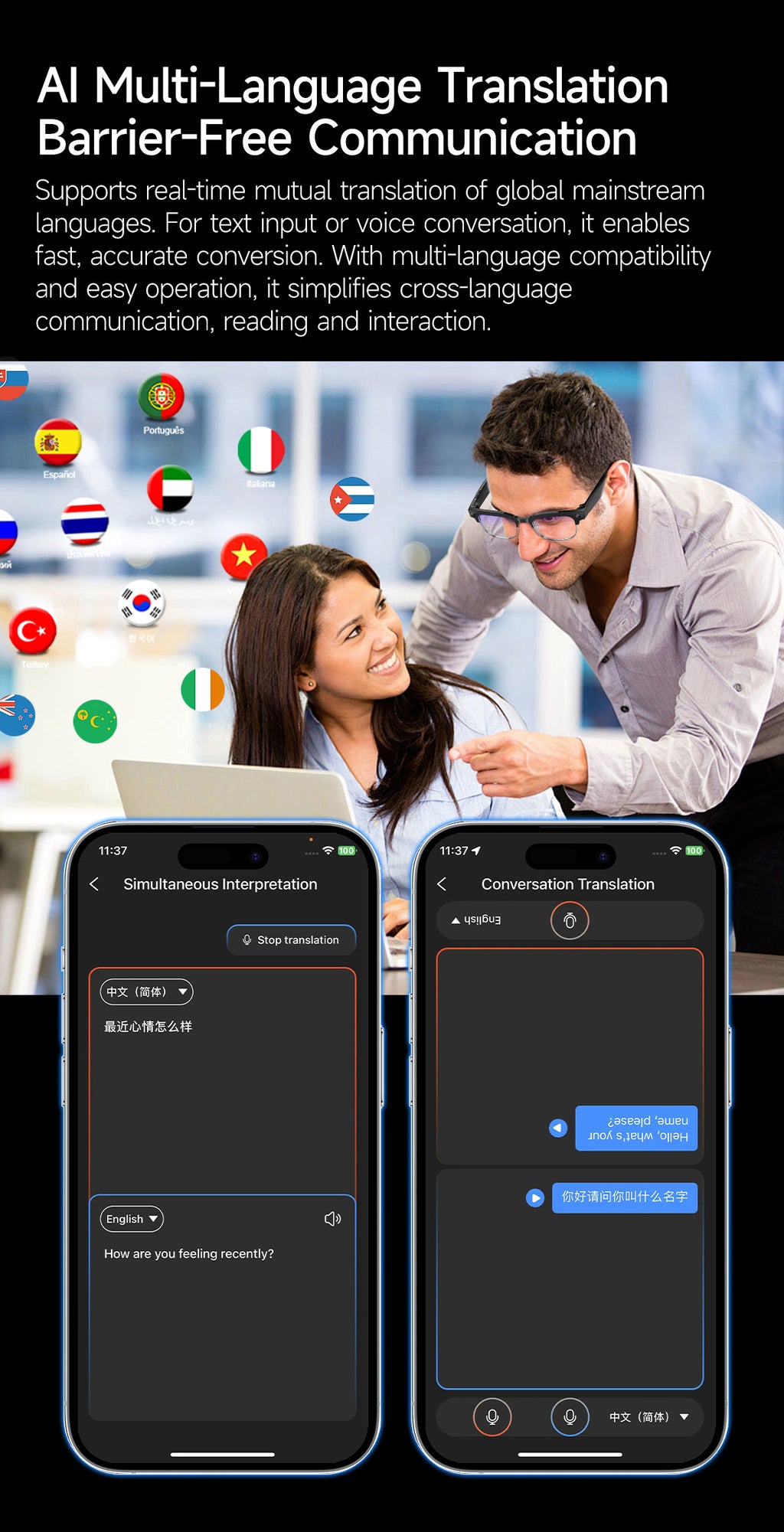 Smart glasses Photography glasses W630 AI translation Wi-Fi slide-to-touch New Fashion Arrivals.