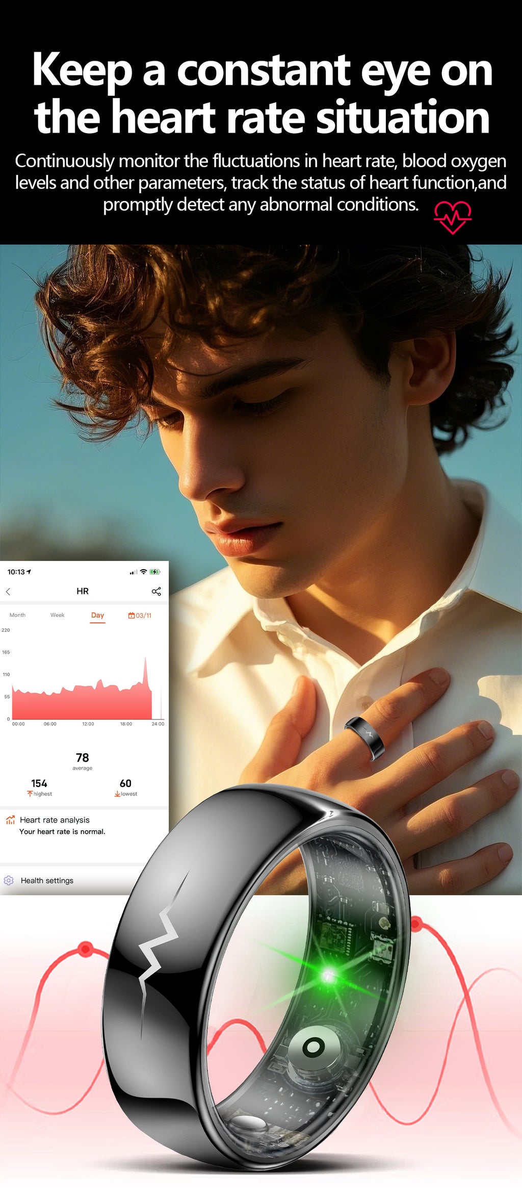 New smart ring Q520 lover's gift ceramic material heart rate sleep blood sugar exercise monitoring hot sale！