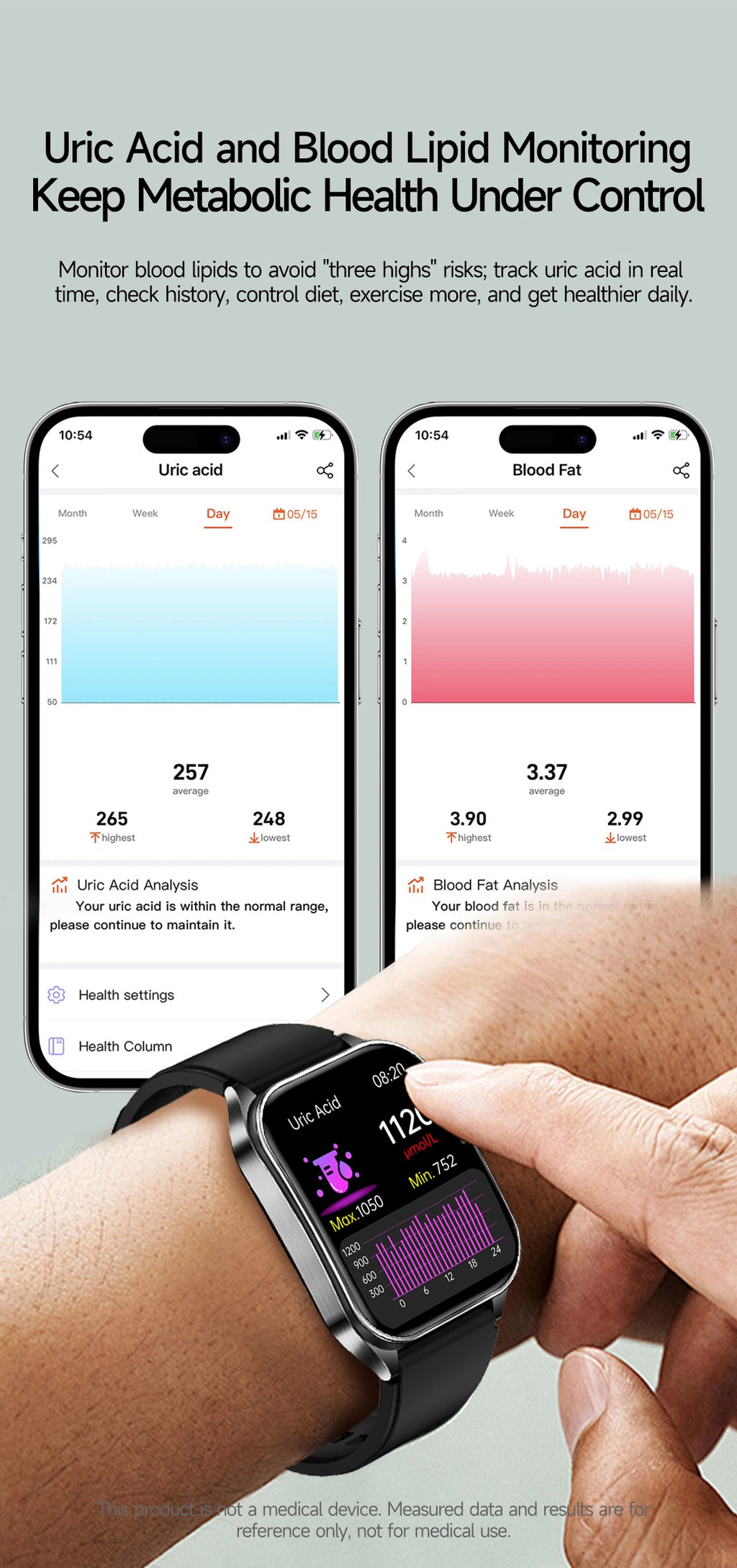 New smartwatch E810 Dual probe laser health therapy function Bluetooth call ECG electrocardiogram blood sugar uric acid blood lipid body temperature blood oxygen sleep monitoring breathing training.
