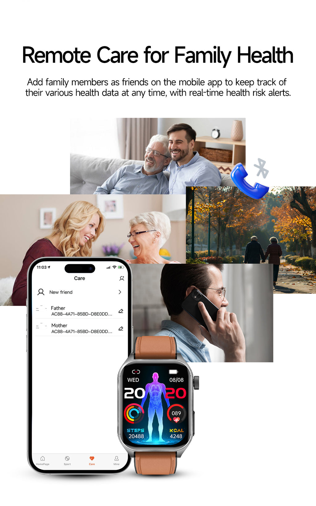 New smartwatch E810 Dual probe laser health therapy function Bluetooth call ECG electrocardiogram blood sugar uric acid blood lipid body temperature blood oxygen sleep monitoring breathing training.