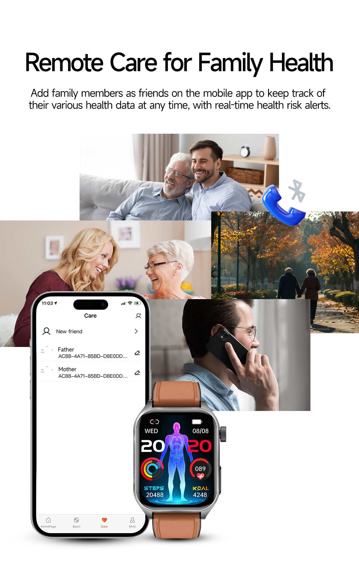 New smartwatch E810 Dual probe laser health therapy function Bluetooth call ECG electrocardiogram blood sugar uric acid blood lipid body temperature blood oxygen sleep monitoring breathing training.