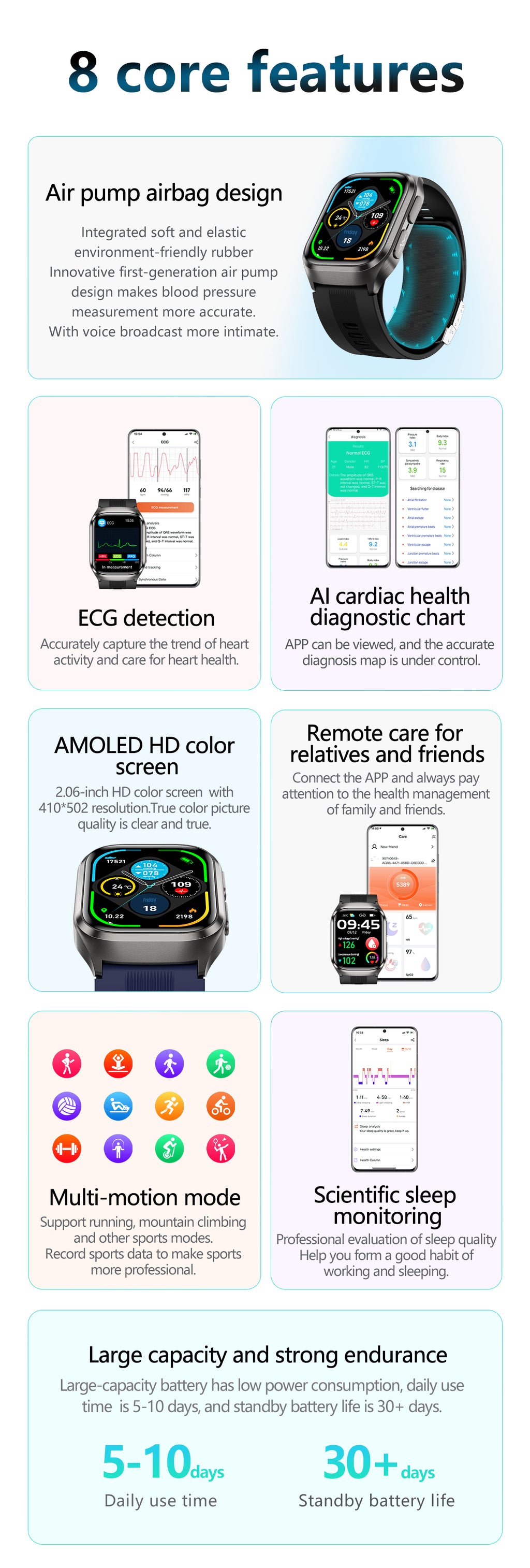 New smartwatch S17 airbag blood pressure monitoring NFC SOS ECG electrocardiogram Sport blood sugar uric acid blood lipid body temperature blood oxygen sleep monitoring breathing training Lover gift