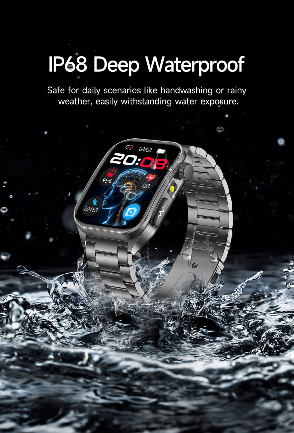 New smartwatch E810 Dual probe laser health therapy function Bluetooth call ECG electrocardiogram blood sugar uric acid blood lipid body temperature blood oxygen sleep monitoring breathing training.