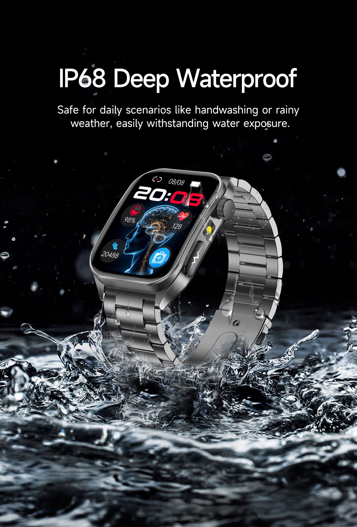 New smartwatch E810 Dual probe laser health therapy function Bluetooth call ECG electrocardiogram blood sugar uric acid blood lipid body temperature blood oxygen sleep monitoring breathing training.