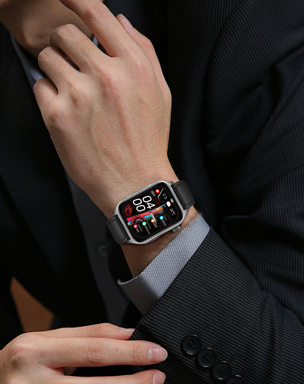 New smartwatch E810 Dual probe laser health therapy function Bluetooth call ECG electrocardiogram blood sugar uric acid blood lipid body temperature blood oxygen sleep monitoring breathing training.