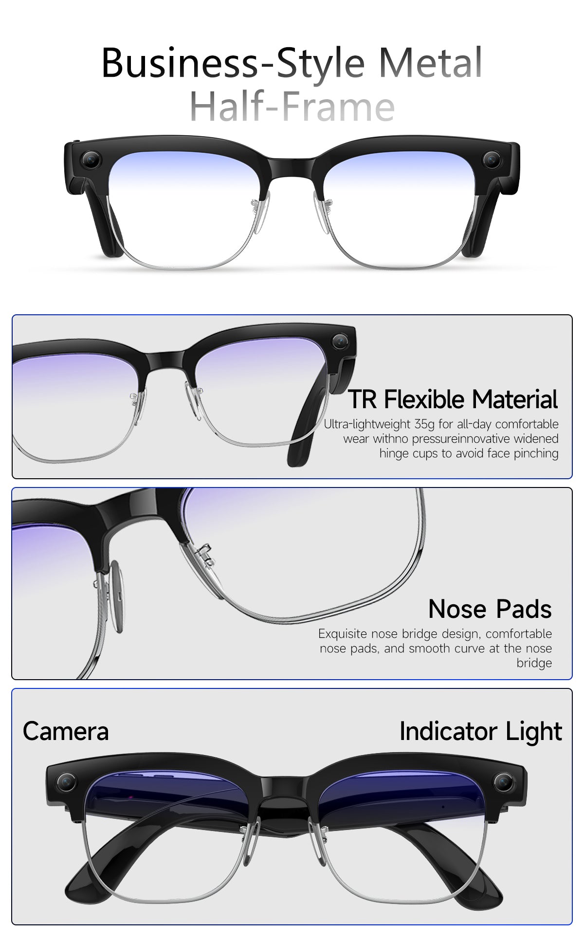Smart glasses Photography glasses W630 AI translation Wi-Fi slide-to-touch New Fashion Arrivals.