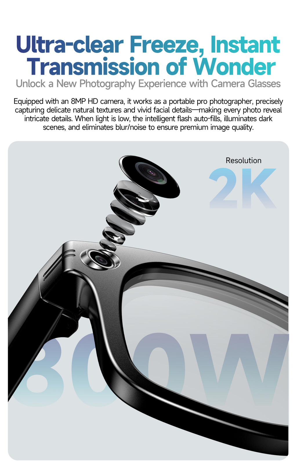 Smart glasses Photography glasses W610 AI translation 8 million pixels Wi-Fi slide-to-touch New Fashion Arrivals.