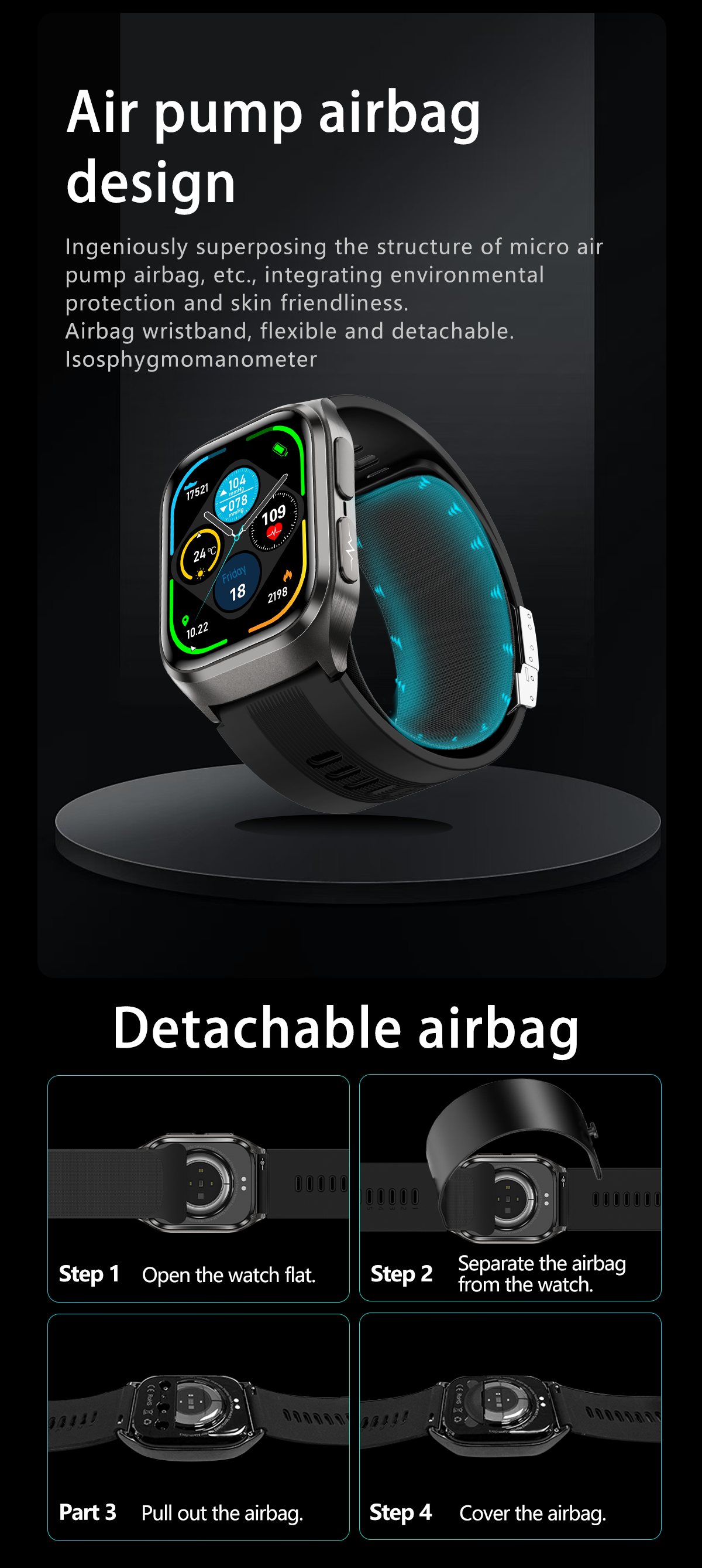 New smartwatch S17 airbag blood pressure monitoring NFC SOS ECG electrocardiogram Sport blood sugar uric acid blood lipid body temperature blood oxygen sleep monitoring breathing training Lover gift