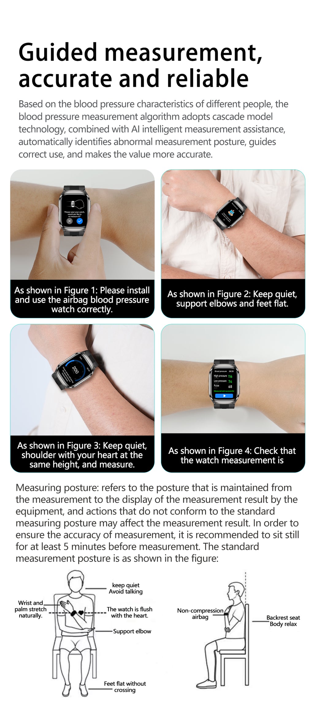 New smartwatch S17 airbag blood pressure monitoring NFC SOS ECG electrocardiogram Sport blood sugar uric acid blood lipid body temperature blood oxygen sleep monitoring breathing training Lover gift
