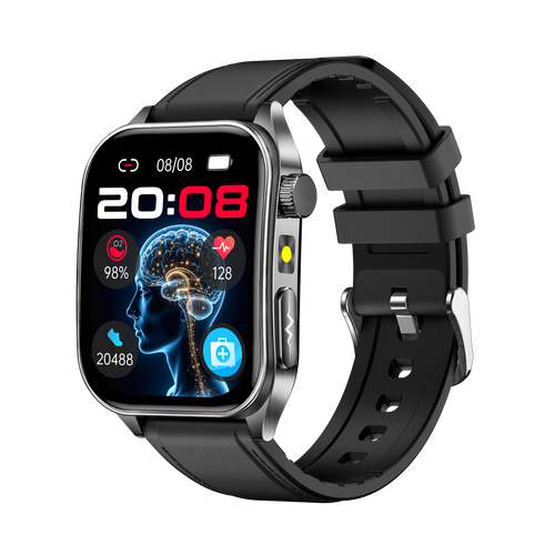 New smartwatch E810 Dual probe laser health therapy function Bluetooth call ECG electrocardiogram blood sugar uric acid blood lipid body temperature blood oxygen sleep monitoring breathing training.