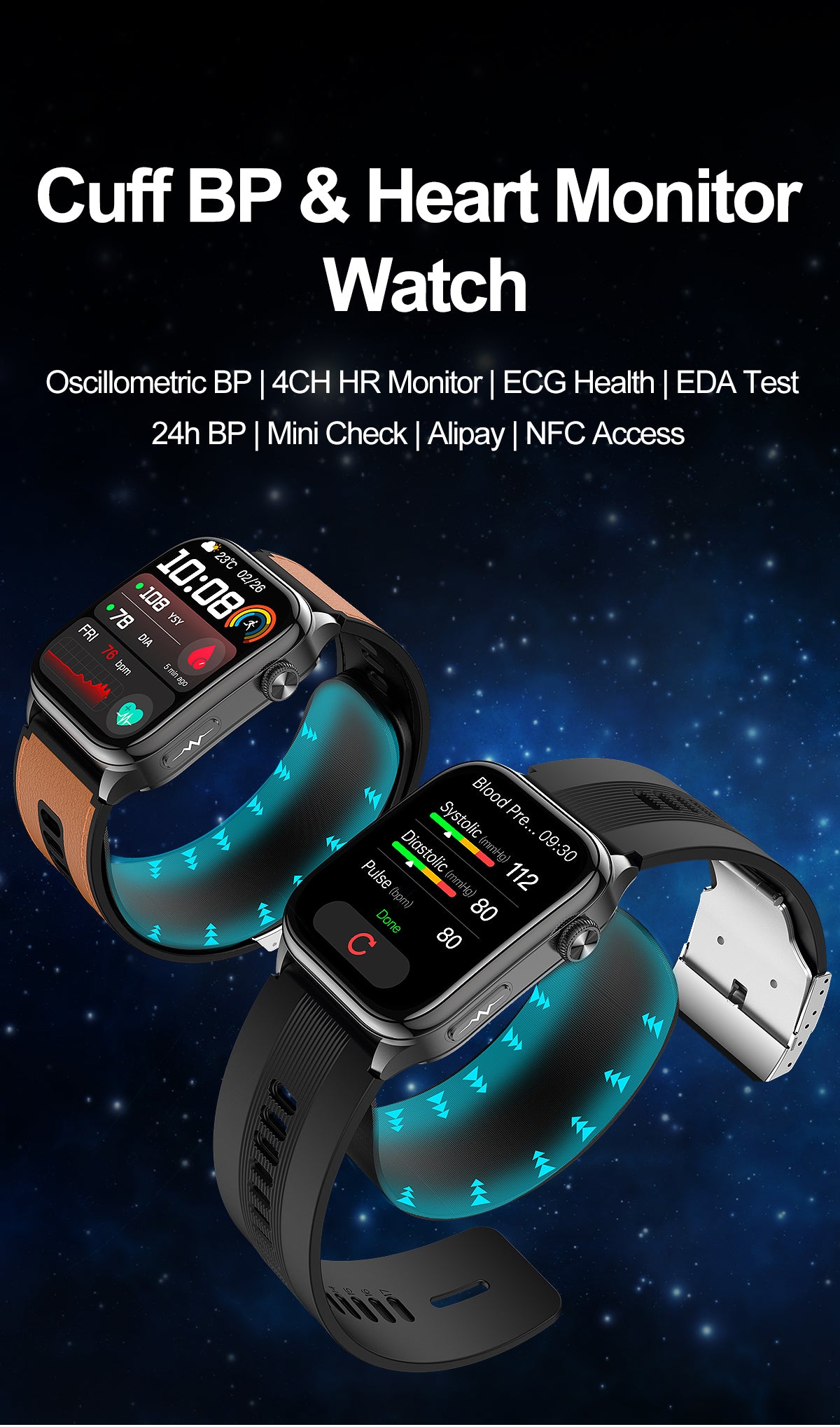New smartwatch S101 lover's Gift bluetooth call health monitoring True blood pressure Air pump Blood glucose NFC ECG SOS