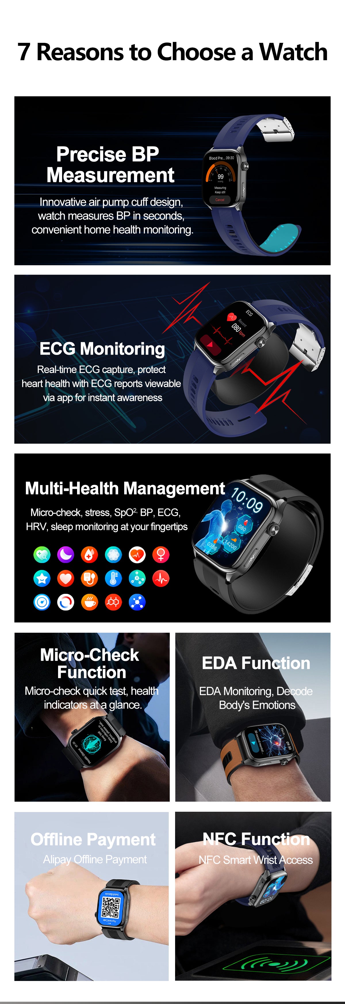 New smartwatch S101 lover's Gift bluetooth call health monitoring True blood pressure Air pump Blood glucose NFC ECG SOS
