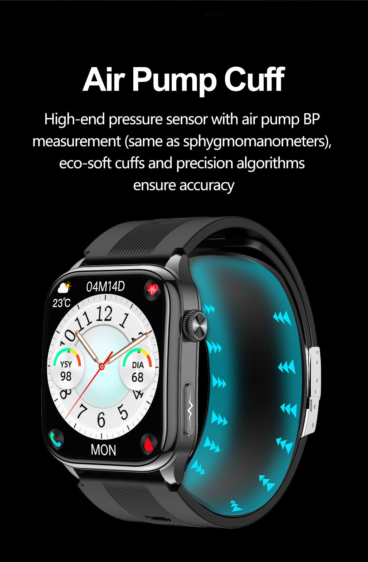 New smartwatch S101 lover's Gift bluetooth call health monitoring True blood pressure Air pump Blood glucose NFC ECG SOS