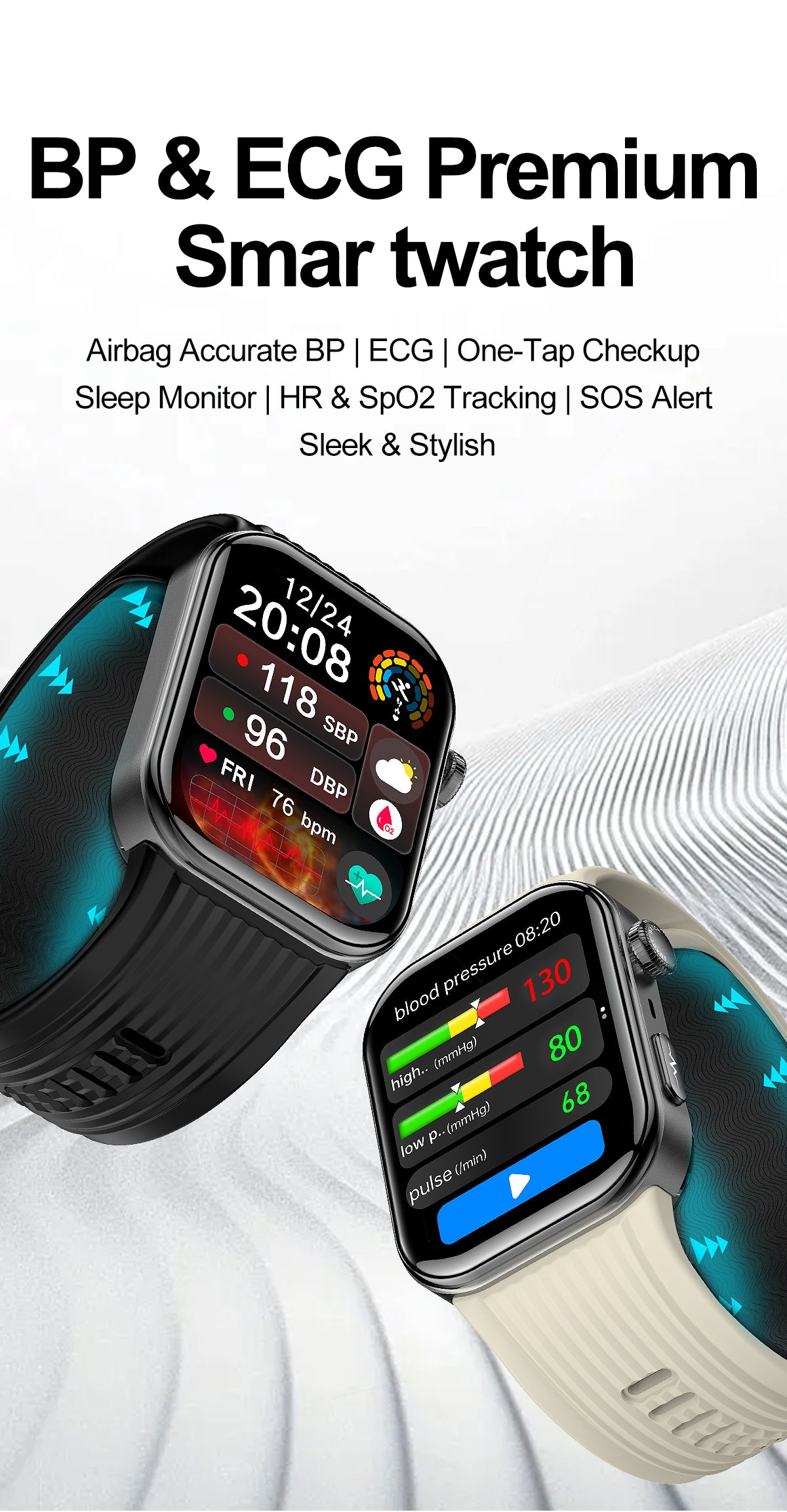 New smartwatch S191 Air pump+airbag type true blood pressure accurate test Bluetooth call ECG electrocardiogram blood sugar uric acid blood lipid body temperature blood oxygen sleep monitoring breathing training.