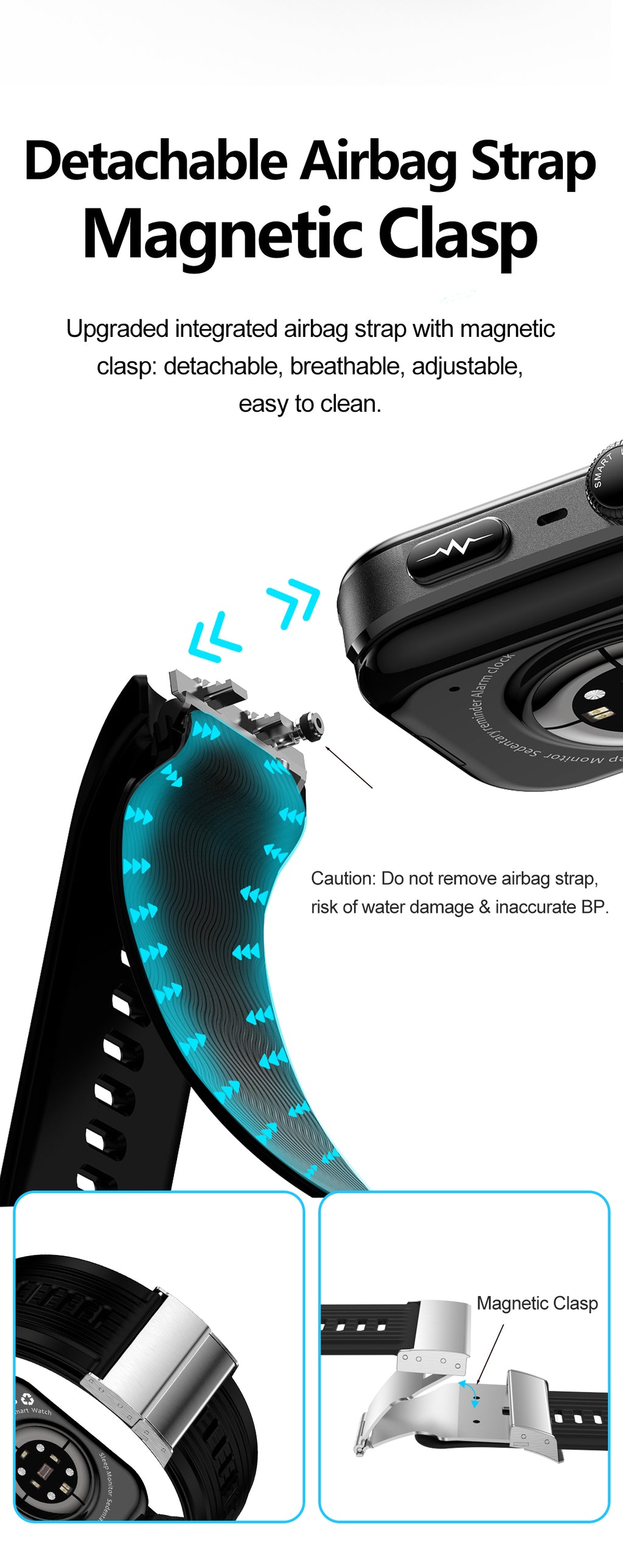 New smartwatch S191 Air pump+airbag type true blood pressure accurate test Bluetooth call ECG electrocardiogram blood sugar uric acid blood lipid body temperature blood oxygen sleep monitoring breathing training.