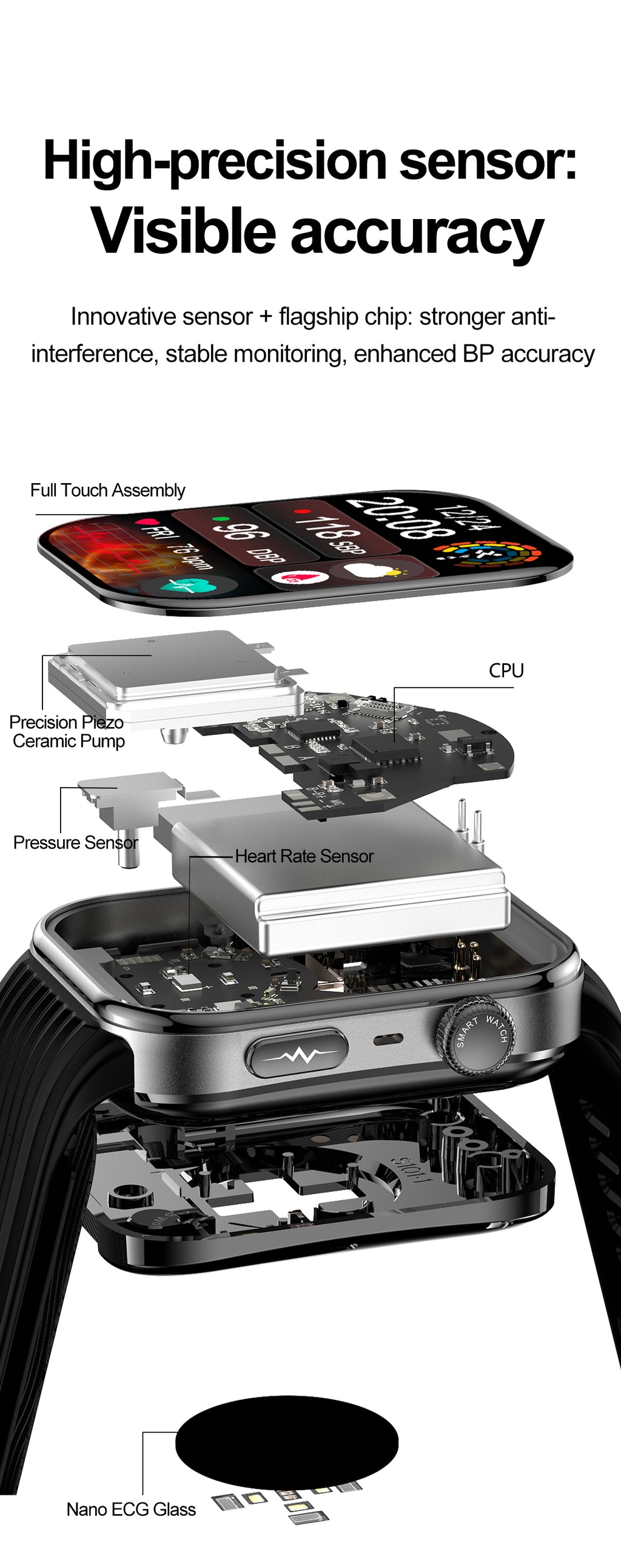 New smartwatch S191 Air pump+airbag type true blood pressure accurate test Bluetooth call ECG electrocardiogram blood sugar uric acid blood lipid body temperature blood oxygen sleep monitoring breathing training.