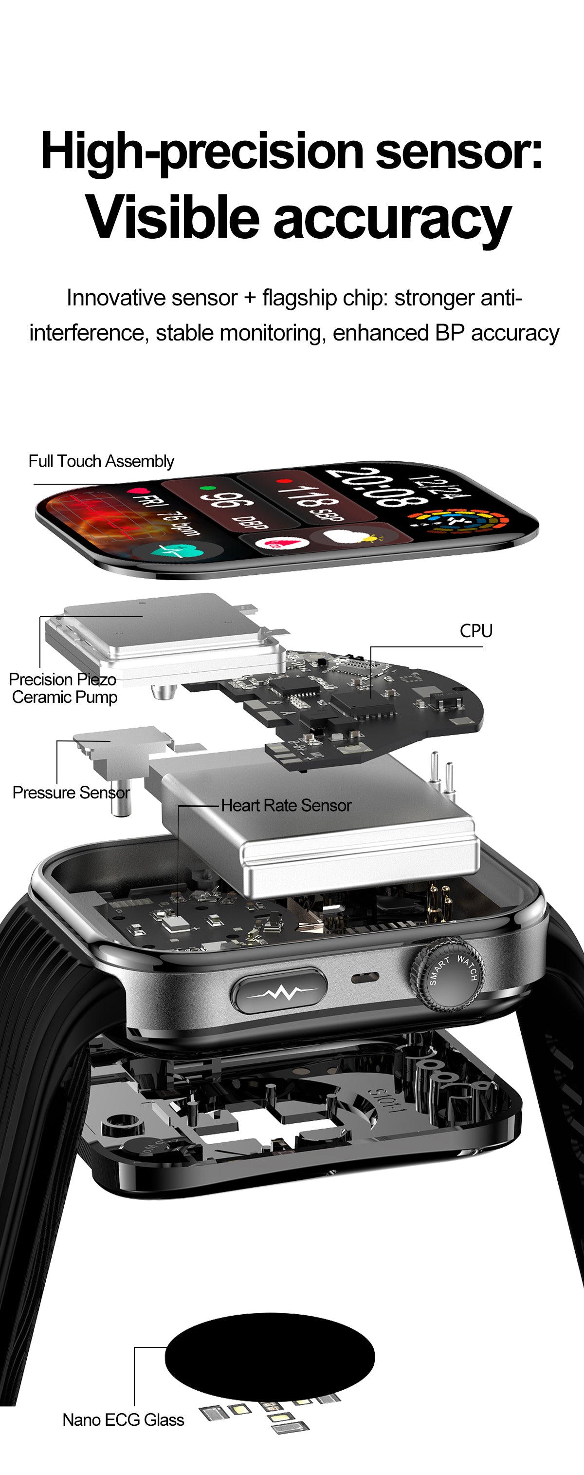 New smartwatch S191 Air pump+airbag type true blood pressure accurate test Bluetooth call ECG electrocardiogram blood sugar uric acid blood lipid body temperature blood oxygen sleep monitoring breathing training.