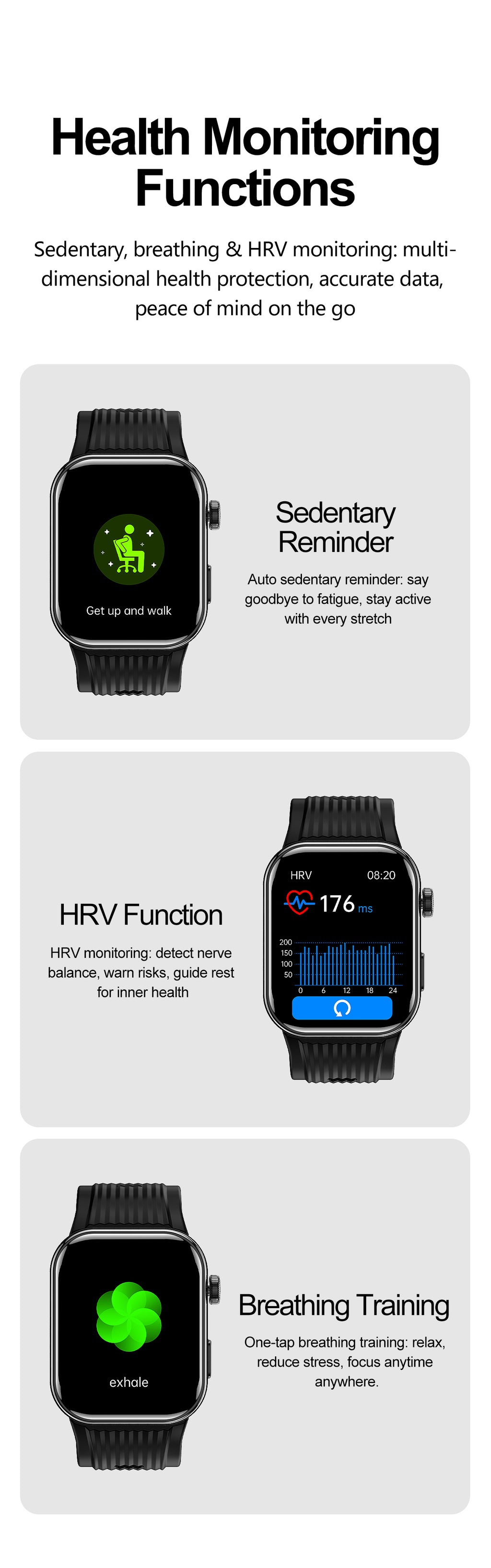 New smartwatch S191 Air pump+airbag type true blood pressure accurate test Bluetooth call ECG electrocardiogram blood sugar uric acid blood lipid body temperature blood oxygen sleep monitoring breathing training.