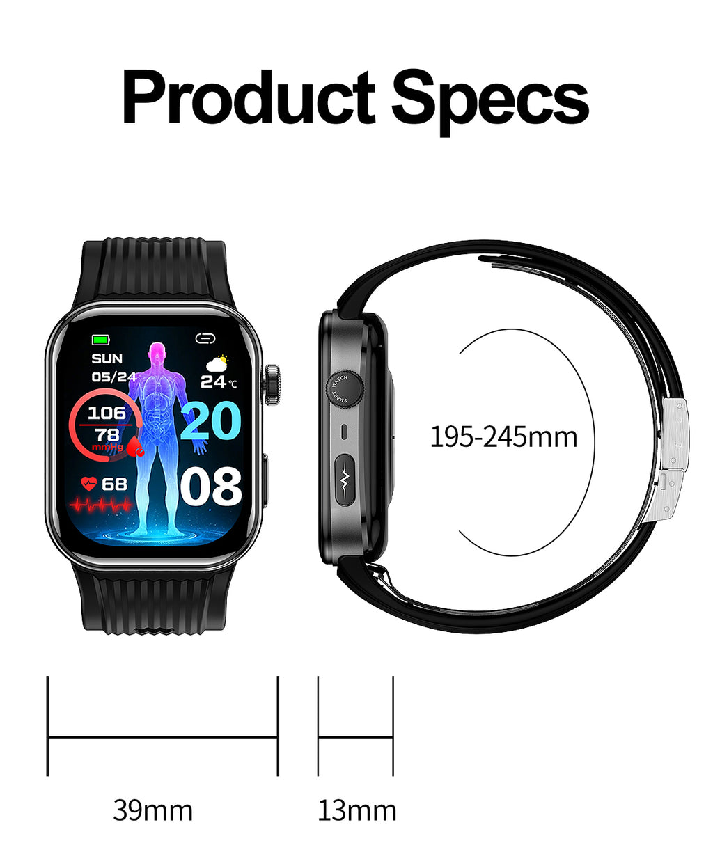 New smartwatch S191 Air pump+airbag type true blood pressure accurate test Bluetooth call ECG electrocardiogram blood sugar uric acid blood lipid body temperature blood oxygen sleep monitoring breathing training.