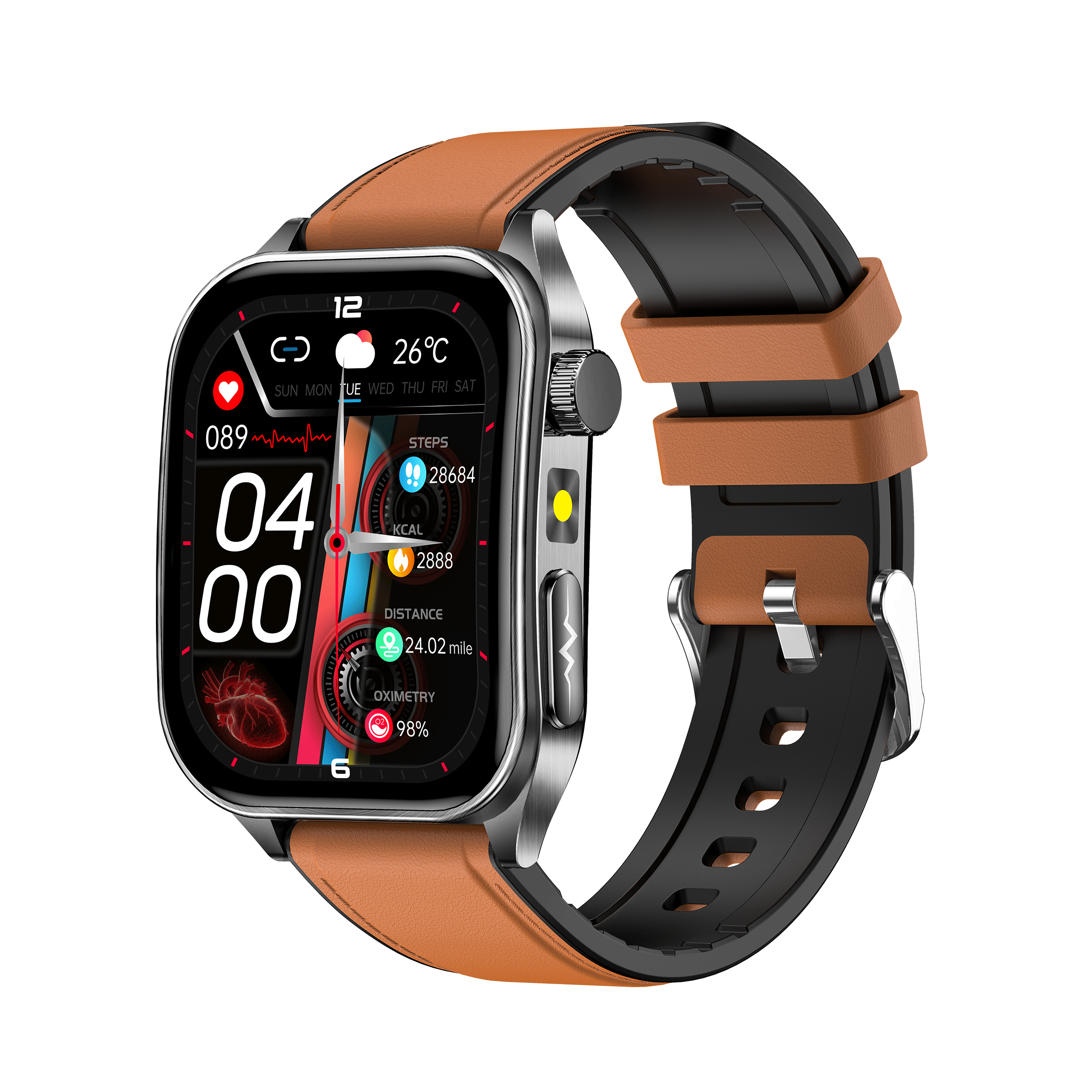 New smartwatch E810 Dual probe laser health therapy function Bluetooth call ECG electrocardiogram blood sugar uric acid blood lipid body temperature blood oxygen sleep monitoring breathing training.